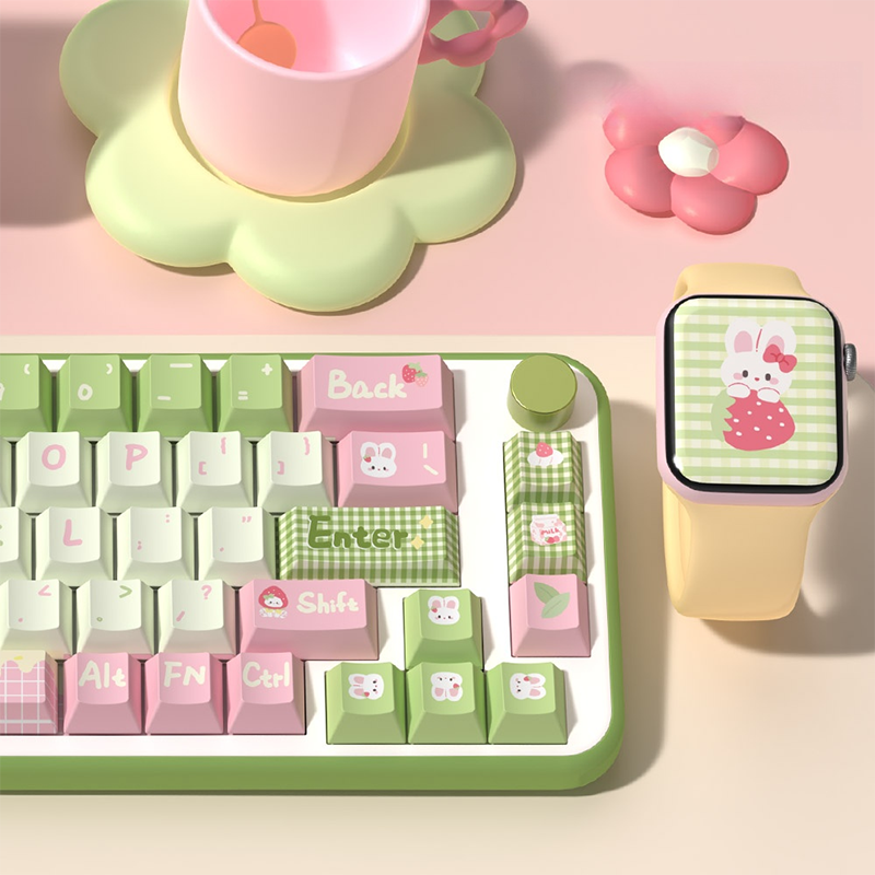 Strawberry Milk Bunny Cherry Profile Dye Sub PBT Keycap Set