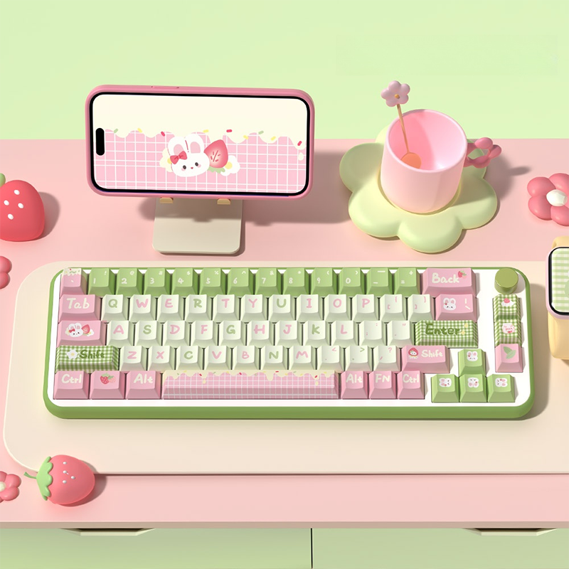 Strawberry Milk Bunny Cherry Profile Dye Sub PBT Keycap Set